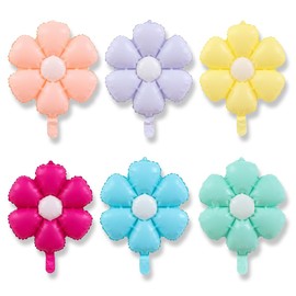 SGERUFZ 6 Daisy Foil Balloons, Decoration for Boho Party, Baby Shower, Wedding, Birthday and Retro Hippie Festival (Medium), Colourful Pastel Colours