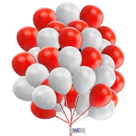 Round Balloons 25 Pack 12 Inch White & Red Balloons for Birthday Party Decorations Balloons for Kids Party Baby Shower Engagement Wedding Party and Other Festivals.