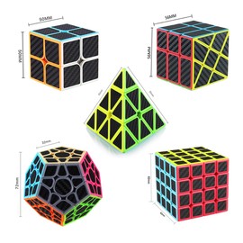 Speed Cube Set, Speed Cube Bundle of 2x2 4x4 Megaminx Pyramid Cube and Windmill Cube Smoothly Carbon Fiber Sticker Magic Cubes Collection for Kids & Adults [5 Pack]