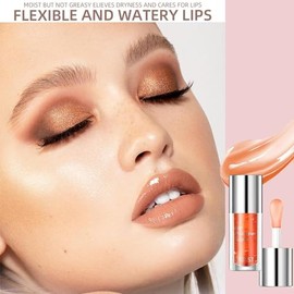 Aceite Labial, Brillo Labial Voluminizador, Cuidado de Los Labios,3# | Brillo labial con ácido hialurónico y colágeno vegano para unos labios sanos y 