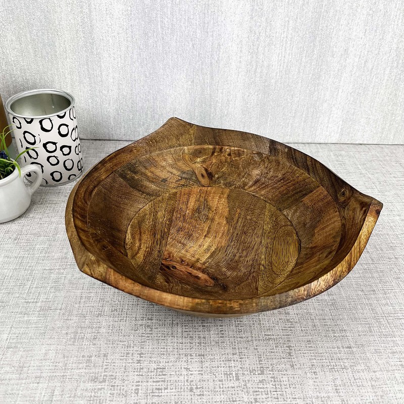 Large 29cm Hand-Carved Mango Wood Bowl – Natural Grain, Decorative