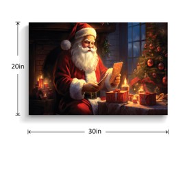 vandlife Framed Vintage Christmas Canvas Wall Art Santa Claus Reading Your Wish List By Fireplace Painting Print for Living Room Bedroom Home Festive Charm Decoration 30x20in
