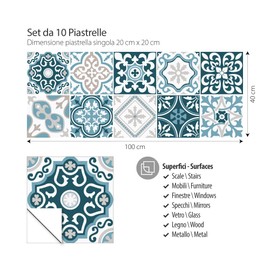 RE-COVERTILES - PS00206 PS00206 Tile Stickers Bathroom and Kitchen 10 Pieces 20 x 20 cm PVC Wall Decoration Waterproof Tiles Mosaic Style Azulejos Cement Tiles