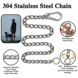 Dog Chain Leash, 304 Stainless Steel Dog Short Lead Metal Heavy Duty Chain DIY Double Dog Leashes Self-Assembly Leashes Extension&Coupler. (304 S/S 28in x 3.5mm)