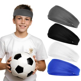 4Pcs Kids Sports Headbands Athletic Sweatbands Headband Wicking Elastic Hairband Soccer Headbands Sweat Absorbing Football Headband Breathable Sweat Wicking Headband for Girls Boys
