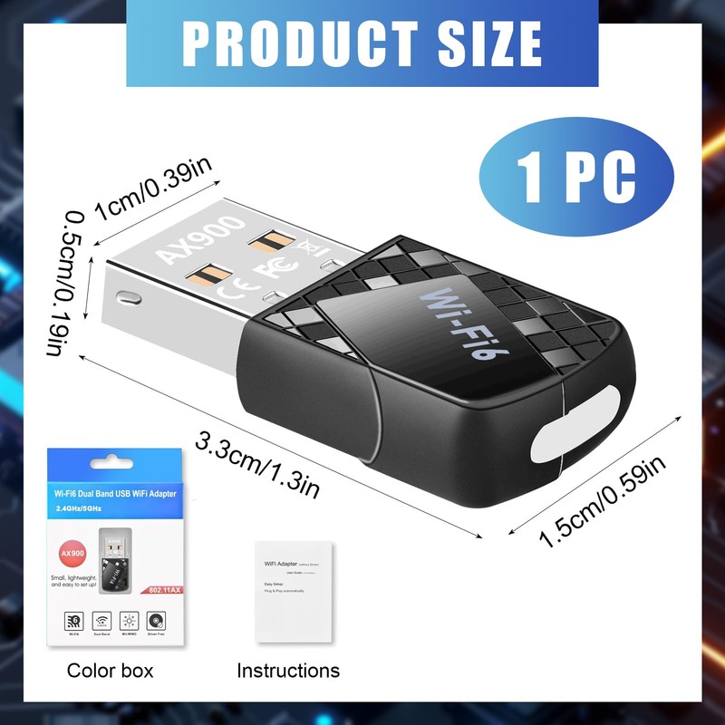 WLAN Stick USB Adapter Pc, Ax900 WiFi 6 Antenne, WLAN