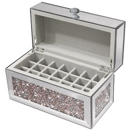 joyshiny Mirrored Lipstick Organizer,21-Slots Lip Stick Holder with Lid,Glass Makeup Organizers for Vanity,Pink Crush Diamond Home Decor,Storage Box for Lip Gloss