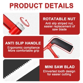 Hacksaw,Hacksaw for Metal Cutting,Mini Metal Saw,Sturdy Hack Saw,for Cutting Plastic PVC Pipe Tile and Wood,Adjustable Angle,with 2PCS Sawblade Set