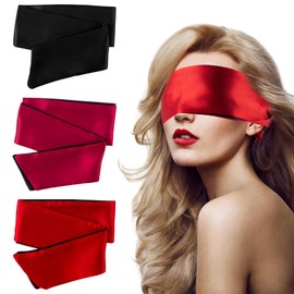 GWAWG Blindfold,3 Pcs Silk Satin Blindfold,Eye mask for Sleeping Games Satin Silk Eye Covers Satin Sleep Mask Valentine Gift 145cm(Black Red Rose Red)