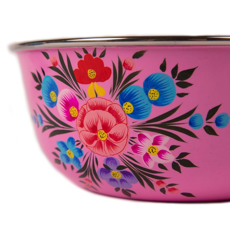 1x Raspberry Pansy 21.5cm Stainless Steel Camping Bowl - Reusable