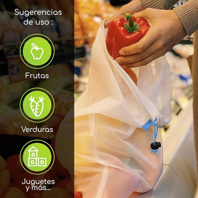 Set 24pzs Bolsas Ecológicas Reutilizables Malla Lavables para Guardar Fruta