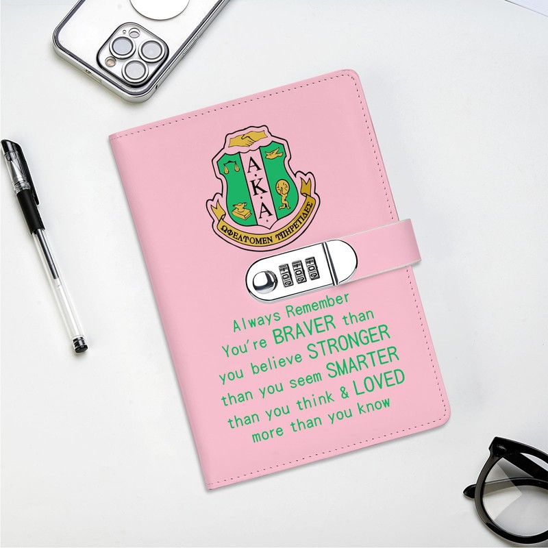 JOHSBYD AKA Sorority Gift Leather Combination Lock Notebook for Women