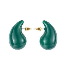 Chunky Gold Hoop Earrings for Women, Lightweight Waterdrop Hollow Open Hoops Tear Drop Silver Gold Trending Oversized Statement Style Earrings Hypoallergenic Gold Plated Earring Fashion Jewelry for Women (Green)