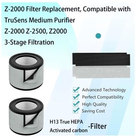 Z-2000 Replacement Filter Compatible with TruSens Z2000 Z-2500 Air Purifier, H13 HEPA 3-Stage Filtration Activated carbon used for Office bedroom, living room, kitchen