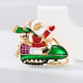 Christmas Xmas Rhinestone Brooch New Year Tree Star Snow Pin Badge Brooch Memorabilia Gift Decorations (Santa)