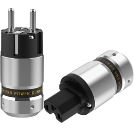 P081R 1 Pair Hi-End Rhodium-Plated Schuko Plug AC 16A 250V EU Power Plug, Euro Plug 2-Pin IEC C15 Plug, HiFi Aluminium Cold Device Plug for DIY Audiophile Power Cable (Rhodinated, P081)