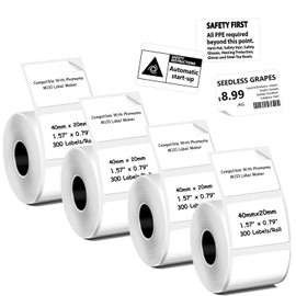 Multi-Purpose White Self-Adhesive Label for Phomemo M100/M200/M110/M220/M120/M221/M260/M250/M150 Label Maker, 1 1/2" X 3/4"(40x20mm), 300 Labels/Roll,Black on White,4 Rolls