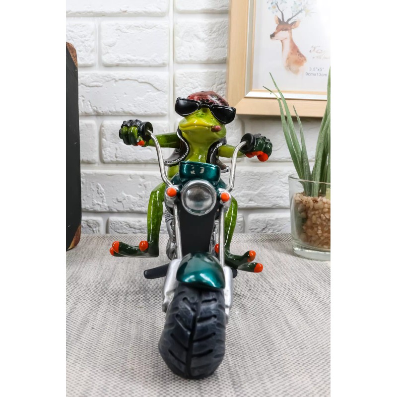 8.5"L Born To Ride Biker Frog Smoking Cigar On Blue
