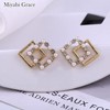 Miyabi Grace Women's Non-Hole Earrings, Popular, Painless, Elegant, Gold, Square,
