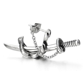 2pcs Stainless Steel Chain Sword Scabbard Stud Earrings for Man(CA)