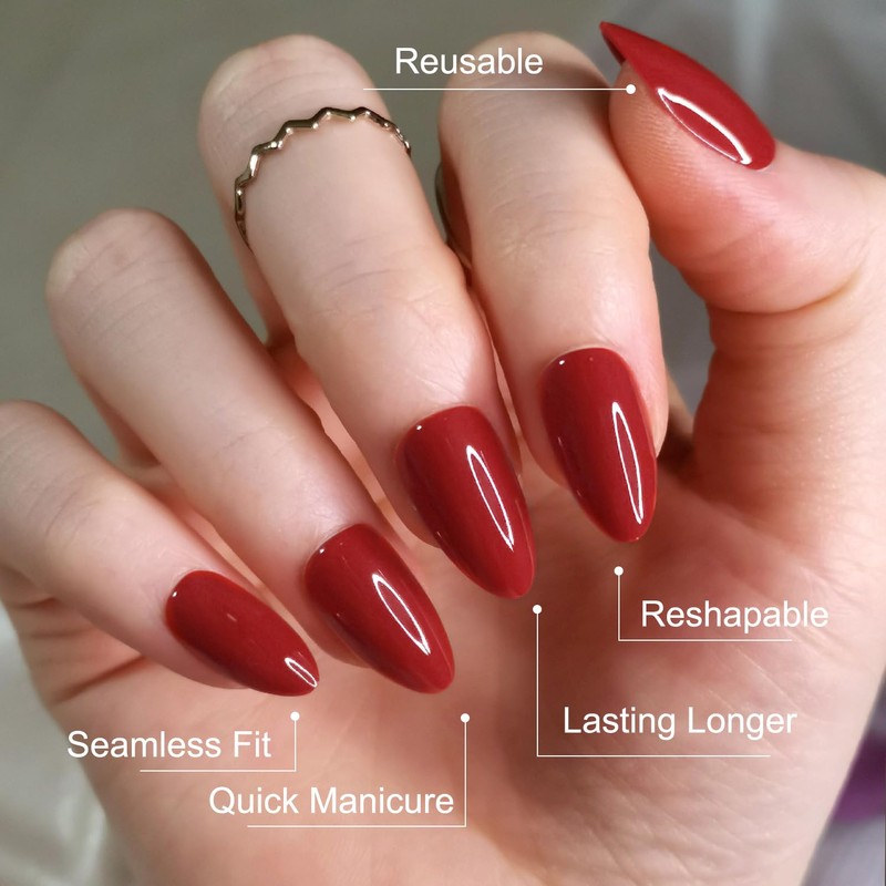 Artquee Red Almond Press on Nails Short Fake Nails Art
