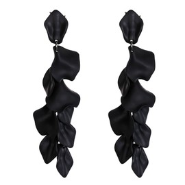 EVER FAITH Long Petal Earrings for Women Girls, Acrylic Black Rose Flower Petal Statement Dangle Earrings Summer Holiday Jewelry