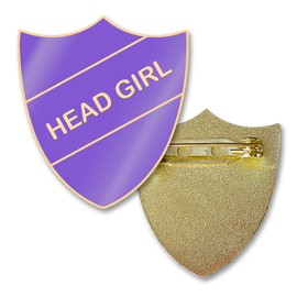 Head Girl Shield Pin Badge - Enamel and Brass - Safety Pin fixing -Size 30mm - Choice of colours. (PURPLE)