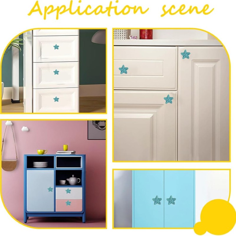 GORGECRAFT 4 Sets Starfish Ceramic Cabinet Knobs Marine Animals Theme