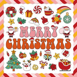 EggSun 67Pcs Christmas Bulletin Board Decorations,Groovy Christmas Classroom Bulletin Board,Christmas Borders Cutouts,Xmas Tree Bulletin Board Decor For Holiday Party School Classroom Home Office Wall