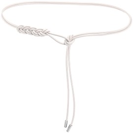 Buywis Womens PU Leather Thin Belts Knotted Waistband for Dresses White Fit Waist 28"-40"