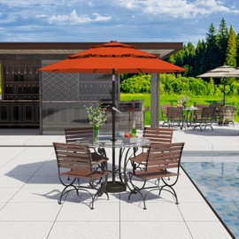 AreShark 9FT 3 Tiers Patio Umbrella with Push Button Tilt/Crank, Outdoor Market Umbrella with 8 Sturdy Ribs for Garden, Lawn, Deck, Backyard and Pool (Orange)