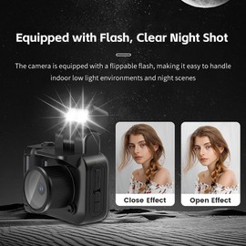 Mini Digital Camera, Keychina Camera with 1080P HD Video Recorder, 1.44" Display Screen Micro Camera with 32G Card, Flippable Flash, Muliple Filers