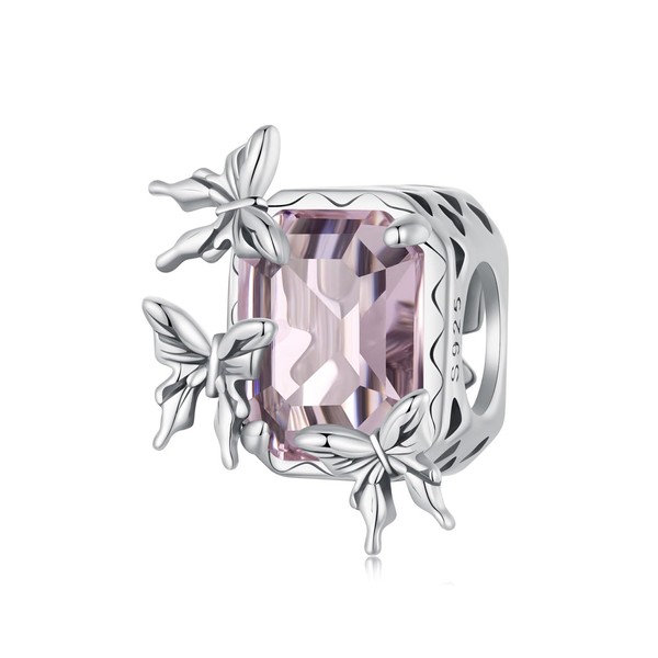 925 Sterling Silver Pink Butterfly Charm Bead Fits Pandora Bracelet, Cubic Zirconia, Cubic Zirconia