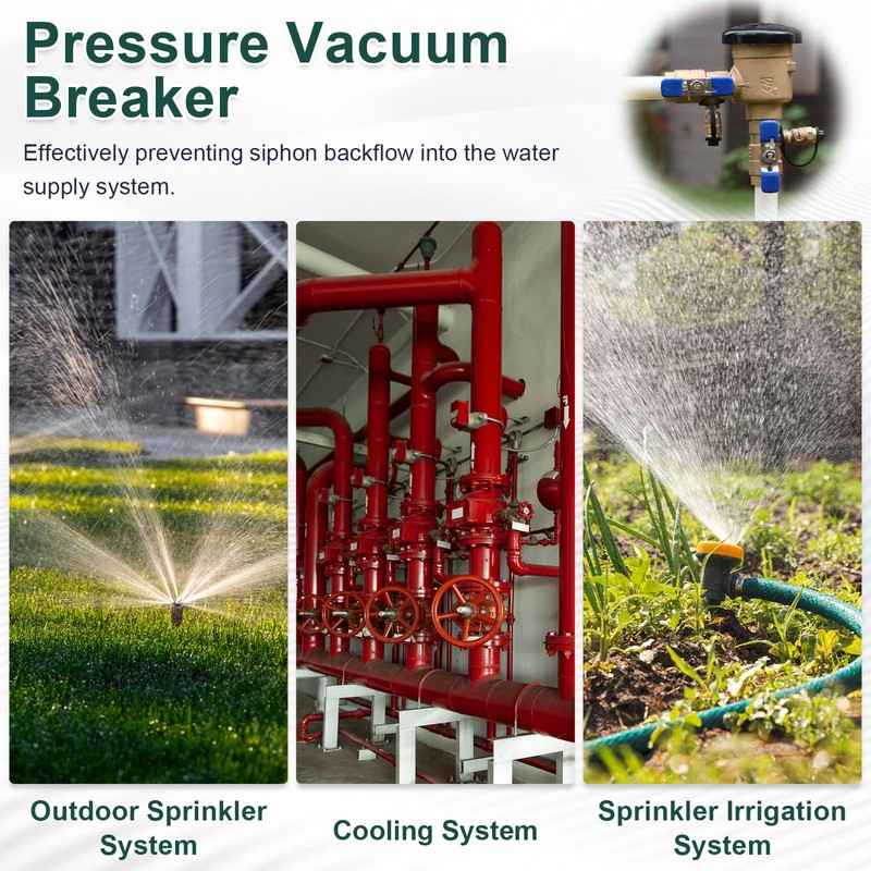 【UPC® Certified】1" Brass Pressure Vacuum Breaker, Max 400PSI Sprinkler Backflow