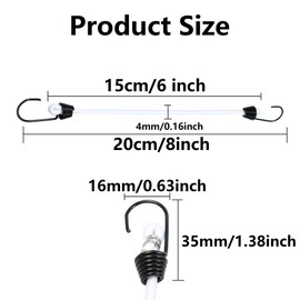 PDETVEO 10PCS 6 Inch Mini Bungee Cords with Hooks, White Elastic Bungee Cords Heavy Duty Outdoor Tarp Bungee Straps