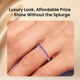 GOURIK Yellow & White Gold Plated Created Ruby/Blue Sapphire/Simulated Diamond/Pink Sapphire/Emerald Stone Stackable Ring Eternity Bands For Women - Birthstone Ring Jewelry - Gift For Her, 8.5, White