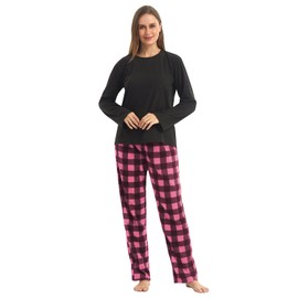 LANBAOSI Buffalo Plaid Pajamas Womens Fleece Pajama Sets 2 Piece Long Sleeve Sleepwear Christmas Pajamas Women Ultra-Soft Pjs Pijamas