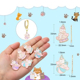 Stiesy 20 pcs 4 Styles White Cat Charms Pendants Enamel Pet Kitten Charms Cute Cat Playing with Drum Ball Charms for DIY Crafts Jewelry Making