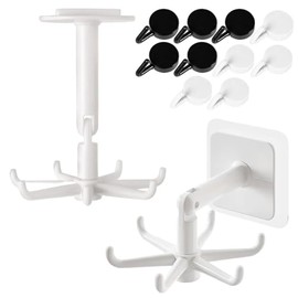 2 Pack Rotating Adhesive Hook Hanger – 10-Hook Kitchen & Bathroom Organiser, Under Cabinet Storage for Utensils, Towels & Tools, Space-Saving Swivel Hooks for Home & Garage