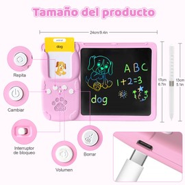 AFPYC Tableta de Escritura LCD con Tarjetas Flash Parlantes, Lectura Bilingüe en Español e Inglés, Juguetes Didacticos Pizarra Mágica a Color, para Niños de 3 4 5 6 7 Años (Rosa)