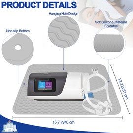 FWUNYVN CPAP Protector Mat, Silicone Protector Mat for CPAP Machine, Nightstand Waterproof Protector Mat Protect CPAP Against Water Spills, Heat Damage, Vibration and Scratches (Light Gray)