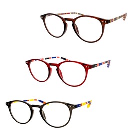 3-Pack Multi Color Stripe Design Fashion Round Reading Glasses (Multicolor, 1.5, x)