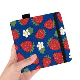 Square 5.1X5.1" 300gsm Watercolor Journal Hardbound 40pgs（20 Sheets Front Back 2 Textures）Travel Size for Calligrapher Colored Pencil Watercolor Sketch Handmade Cloth Cover Notebook Blue Strawberry