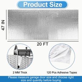 ToLanbbt Reflective Insulation Roll, 47IN x 20FT Double Bubble Wrap Insulation Sheet, Reflective Aluminum Foil 2MM Thermal Shield Radiant Barrier with 120 Pcs Adhesive Tapes for Window RV Attic Wall