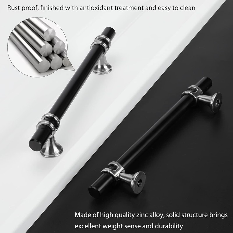 Rergy Cabinet Handles Drawer Pulls and Knobs, 10Pack Black and