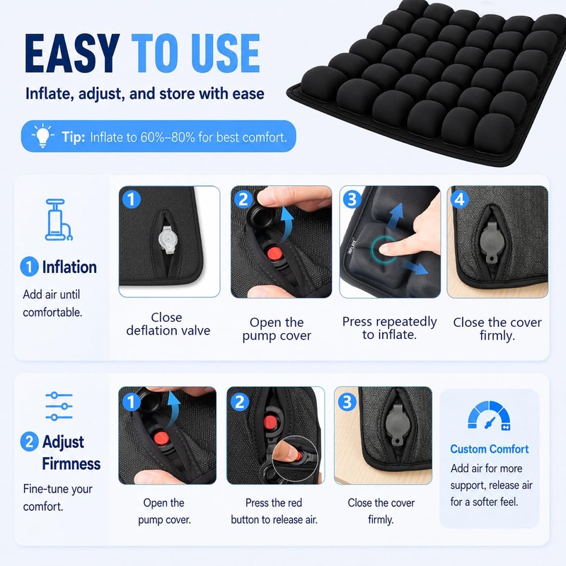 Soudur Airplane Seat Cushion,Inflatable Seat Cushion with Built in Press