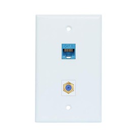 Coax Ethernet Wall Plate Female to Female - Ethernet and Coax Cat6 RJ45 Wall Plate in White - 1 Ethernet Port + 1 TV Coax Cable/F-Type Connector