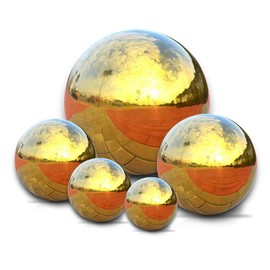 Nerien Gazing Ball, Stainless Steel Garden Mirror Globe, Polished Ornament Sphere, Hollow Floating Reflective Hemisphere, for Home Outdoor Pond Housewarming Swimming Pool Decoration, Gold, 5Pcs Mix