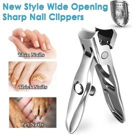 Nail Clippers for Men Women Thick Nails, Large Wide Jaw Opening Toe Nail Clippers for Seniors, Long Handle No Splash Fingernail Clipper with Catcher and Safety Lock Acrylic Manicure Set Stainless home use - Color: Large and Small Opening