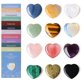 12 Pcs Healing Crystal Gifts with 12 Pcs Introduction Cards | Natural Crystals and Gemstone Set,Reiki Polished Pocket Stone,Spiritual Gifts for Women,Birthday Party Bag Fillers